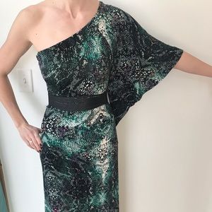 One shoulder maxi dress with belt